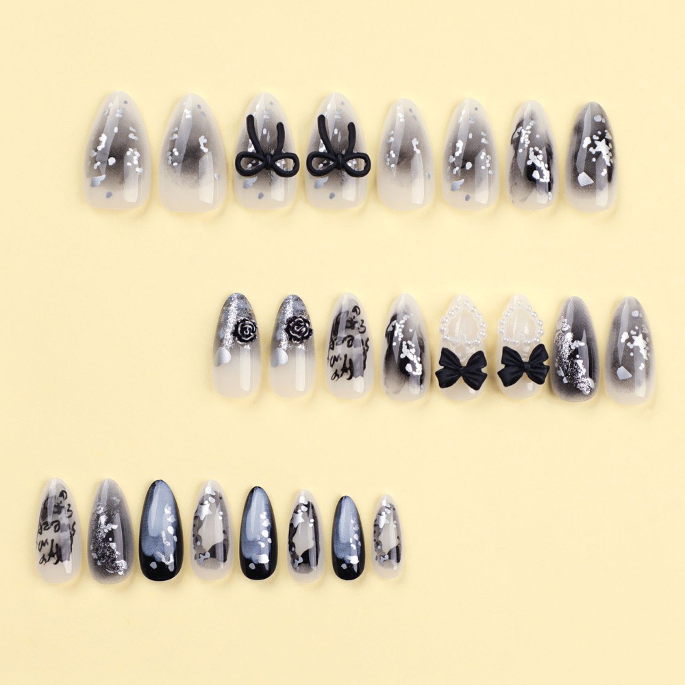 24pcs False Nail for Women Transparent and Black Artificial Nail for Hand Nail