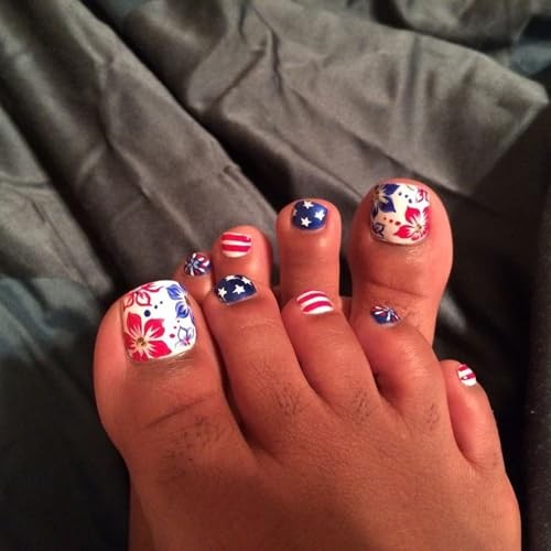 4th of July Press on Toenails Short Square Fake Toe Nails with Star | Style-29