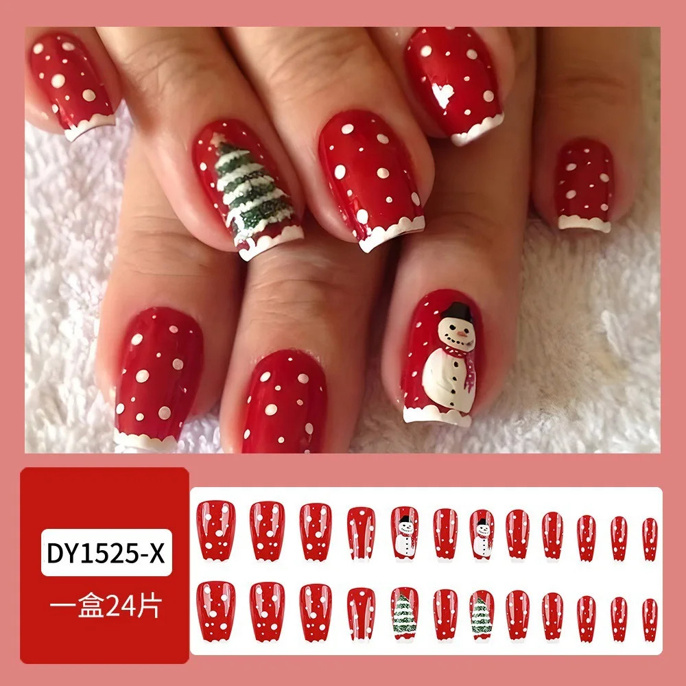 2026 Christmas Red Snow Deer Long Press On Nails