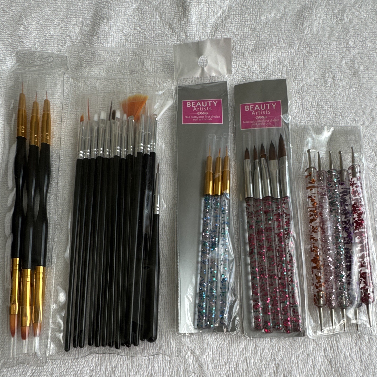 BEAUTY Artists Nail Art Brush Set, Multicolor Glitter Handle Brushes