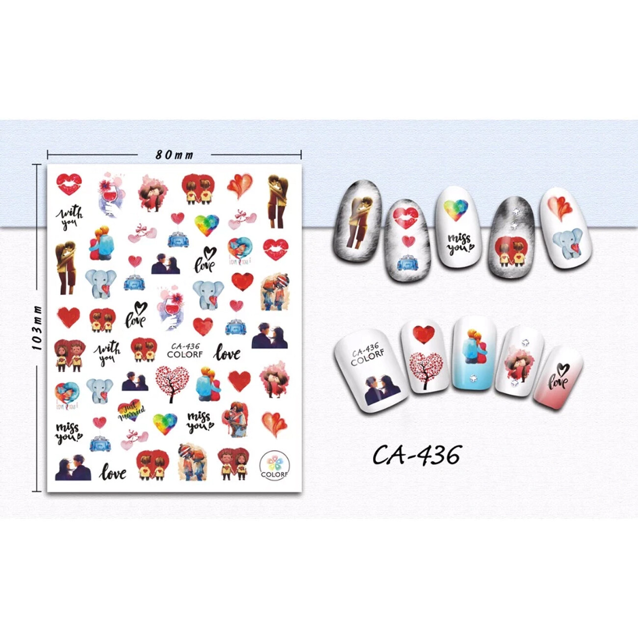Nail art 3D stickers decal couple in love red heart elephant tree love CA436