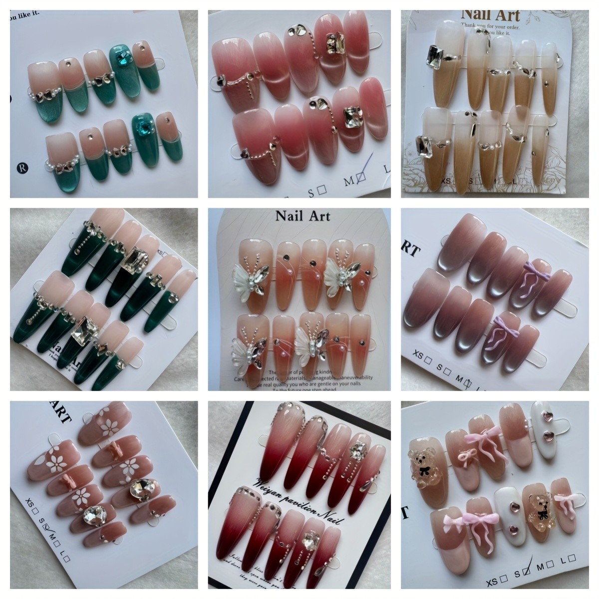 50 Pieces (5 Sets) Handmade Wearable Random Manual Pressing Fake Nail Set
