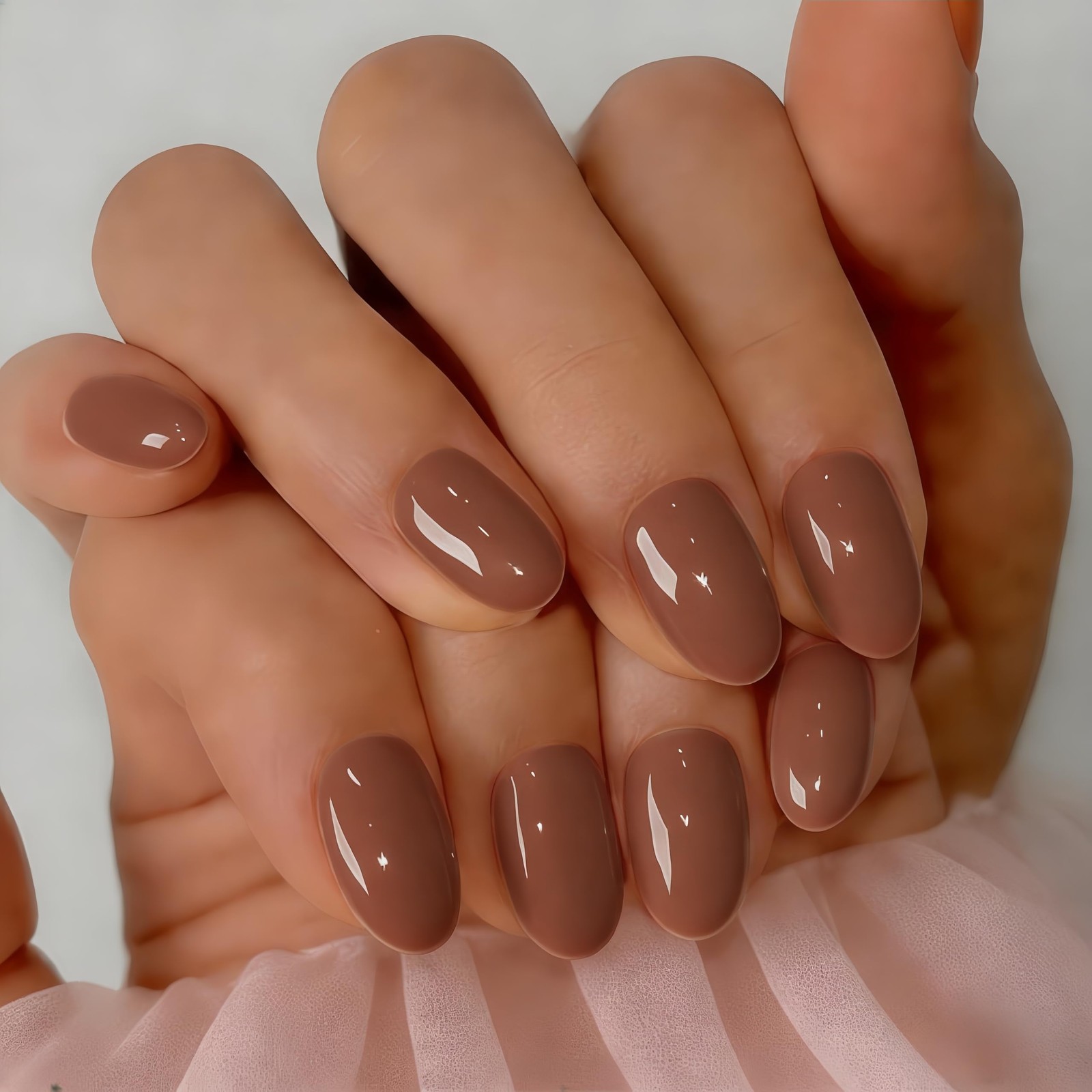 SXVME Soft Gel Press On Nails Short, 32 Pcs 16 32 Pieces(Pack of 1 ), coffee