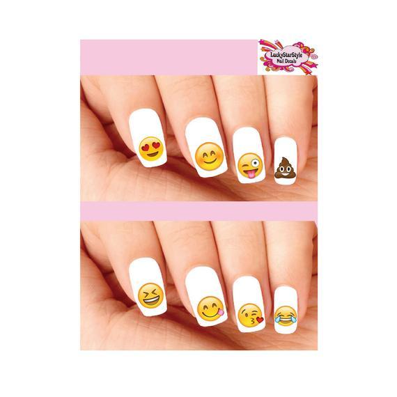 Waterslide Emoji Nail Decals Set of 20 – Emojis Smiley Face Hearts LOL Assorted