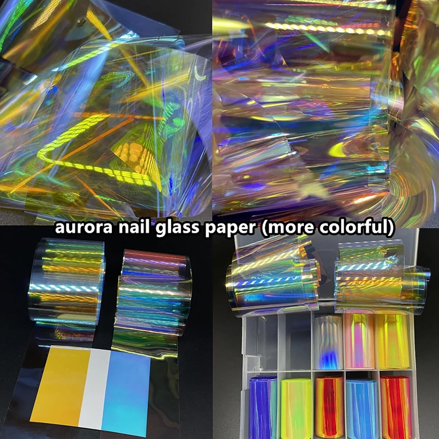 20 Sheets Iridescent Cellophane Nail Foil Glass Broken Sheet Holographic Foils A