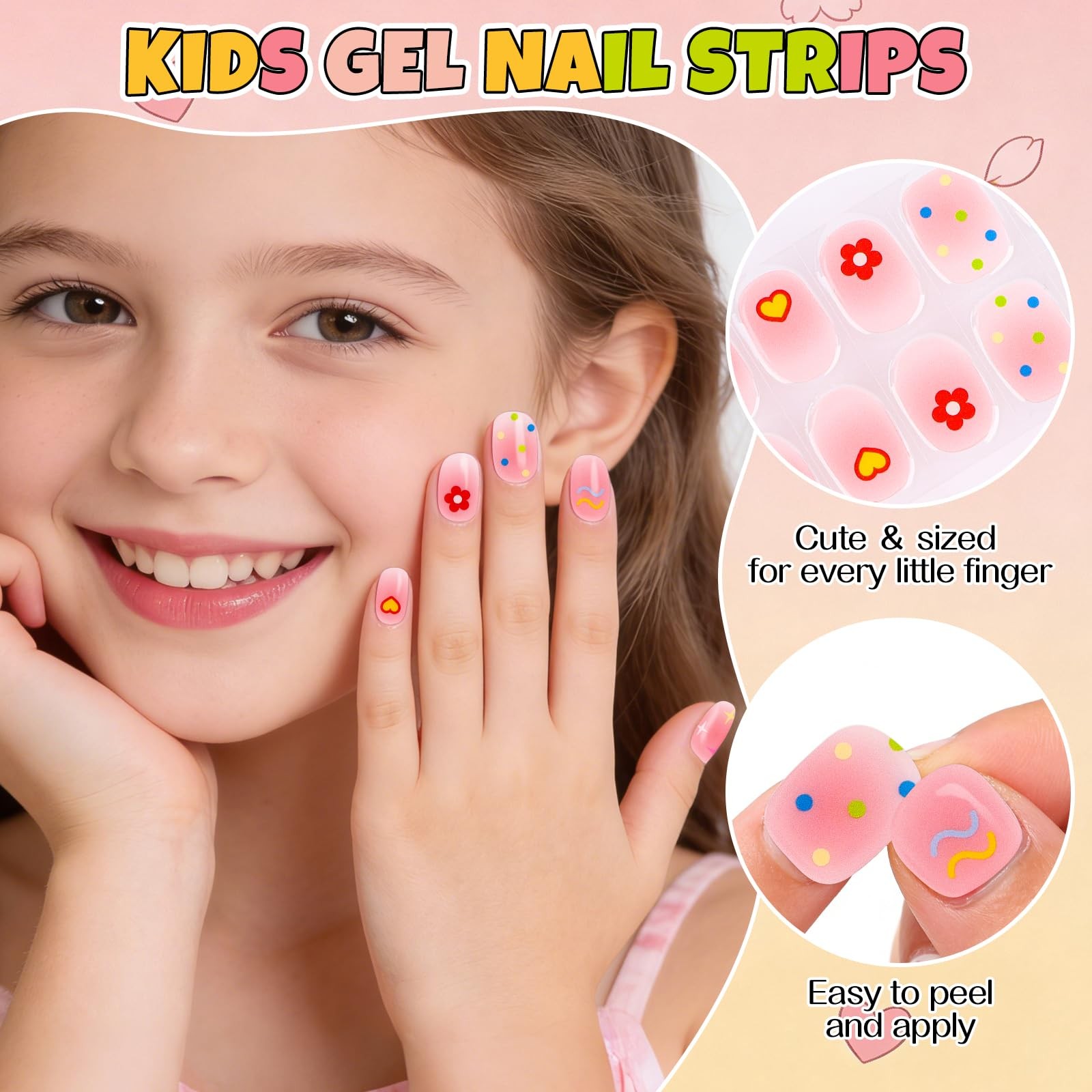 EBANKU Kids Gel Nail Polish Strips, Flower Star Cute Semi-Cured Nail Art Wrap…