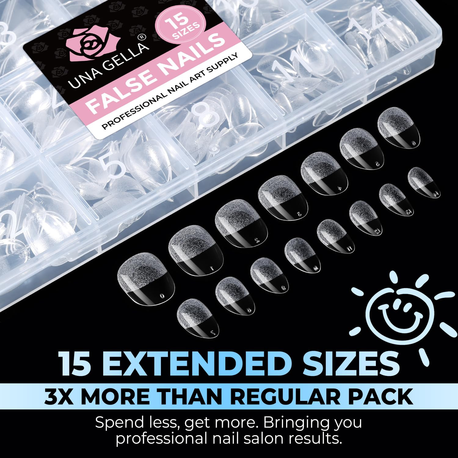 Extra Short Almond Nail Tips Full Cover 450PCS 15 Sizes | Pre-Etched Short Gel N