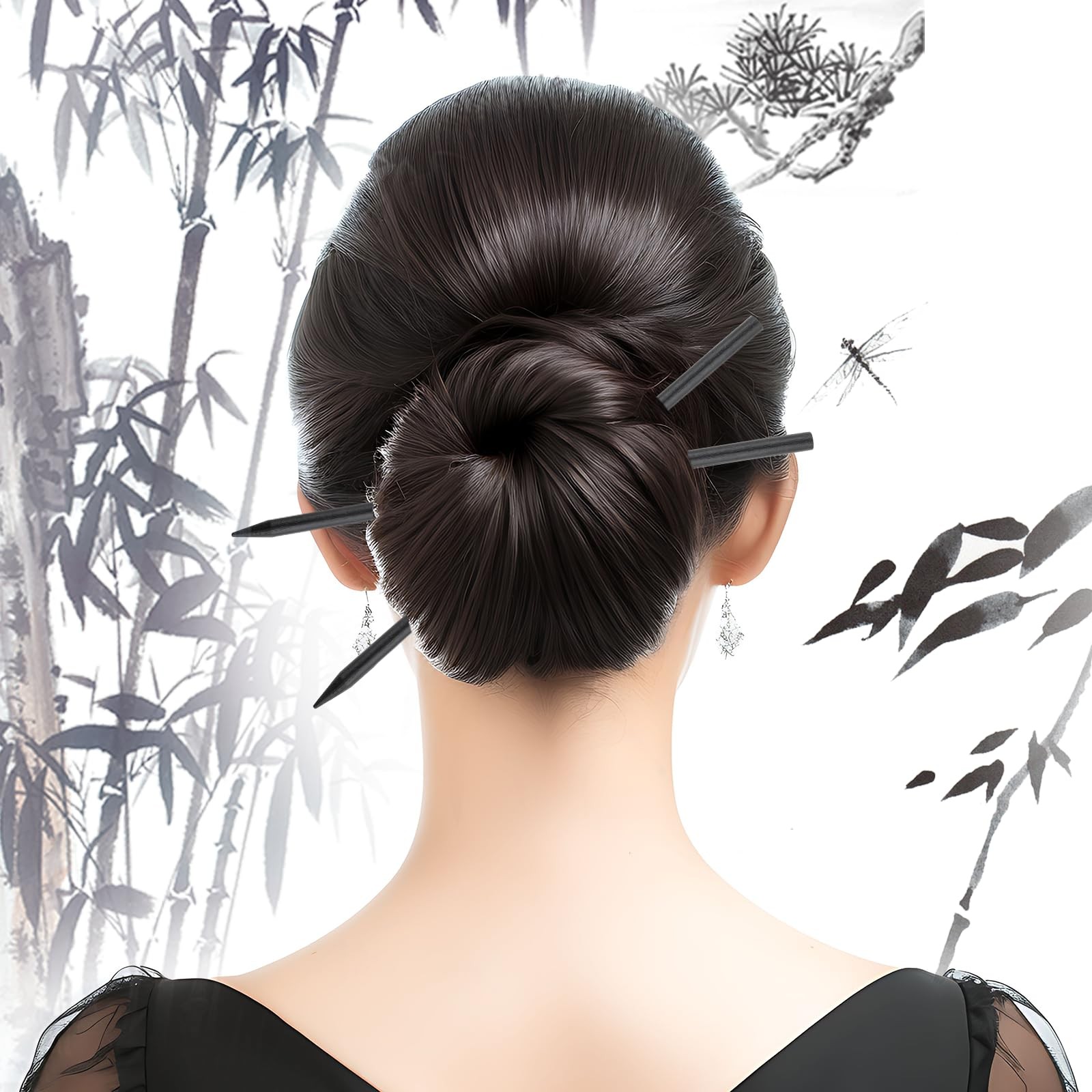 22 Pack Chopsticks for Hair Bun Chinese 1 Count (Pack of 22), Black