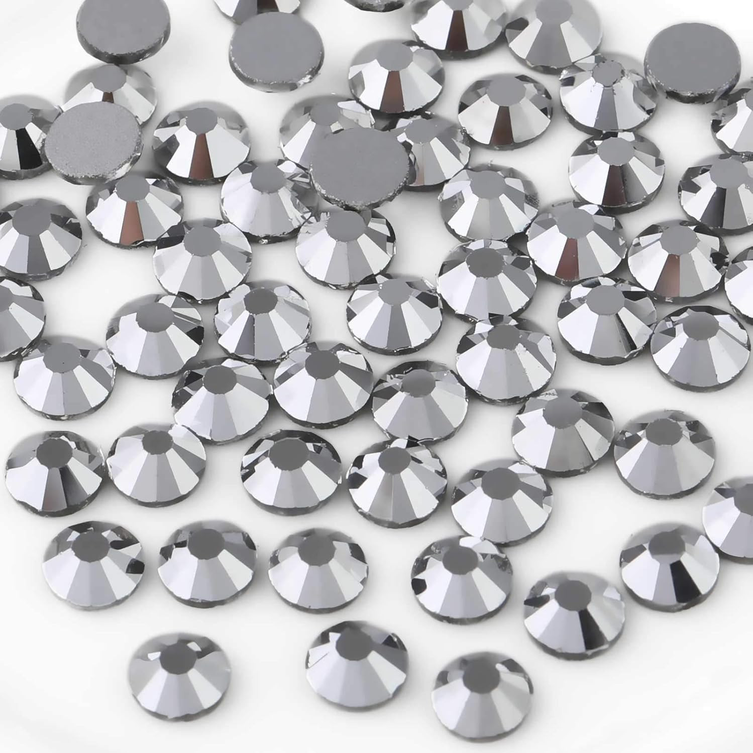 Flat Back Crystal Rhinestones round Gems for Nail Art and Craft Glue Fix, Silver