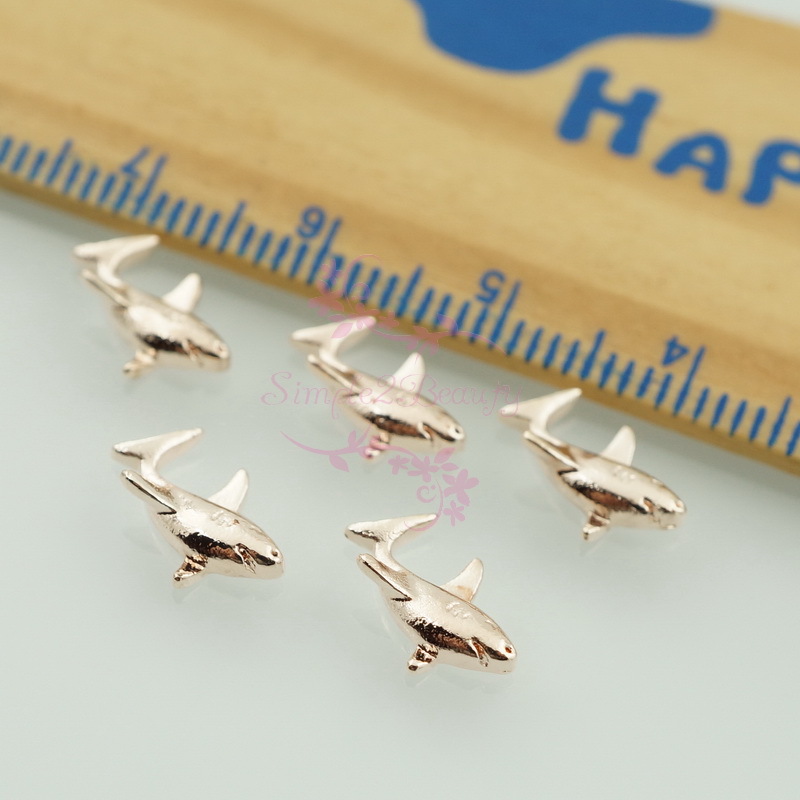 100 Shark Shape Summer Rose Gold Metal 3D Nail Art Alloy Charms DIY Decorations