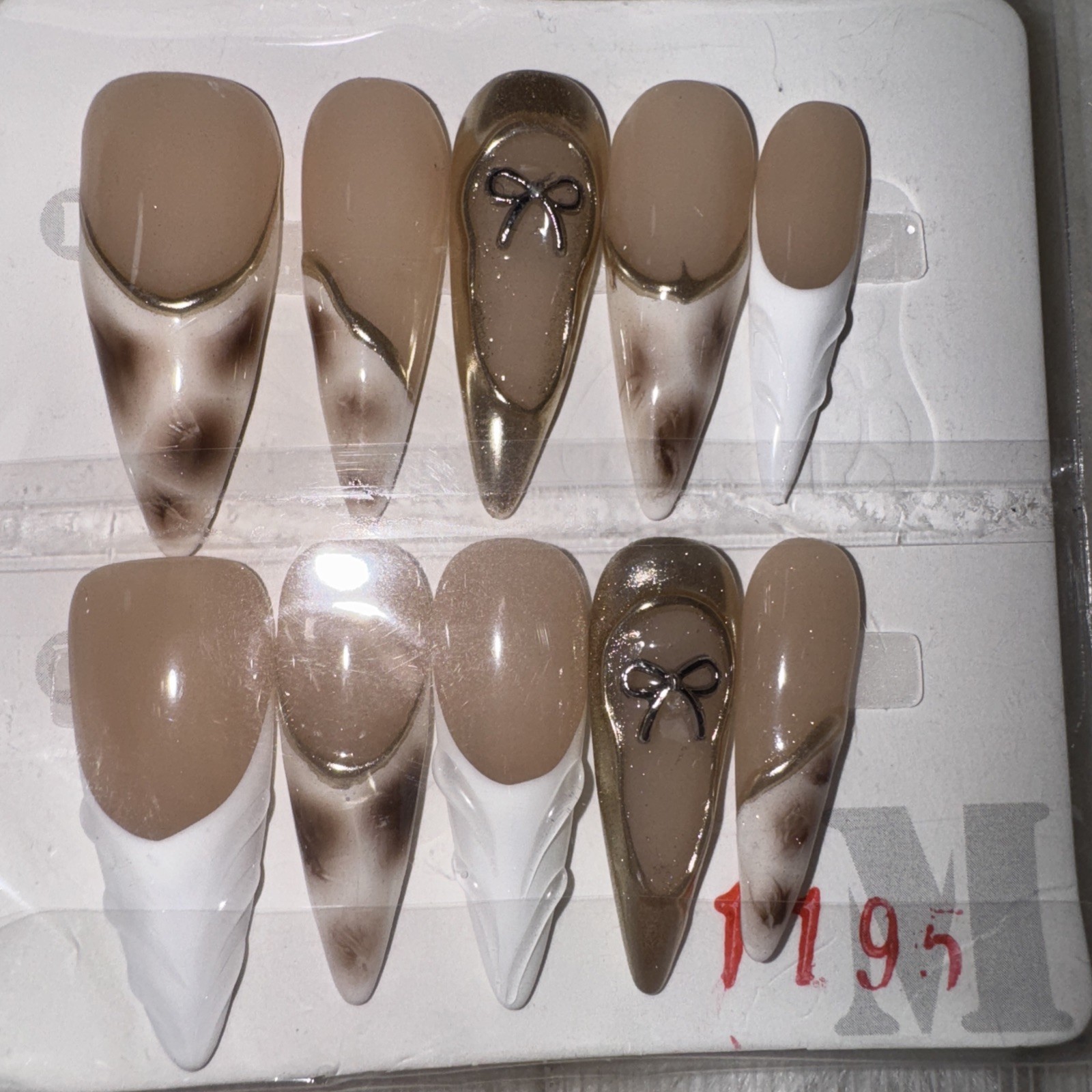 3 Packs Of 10pcs Stiletto Press On nails, 3D Unique Designs, Size M, Reusable 15