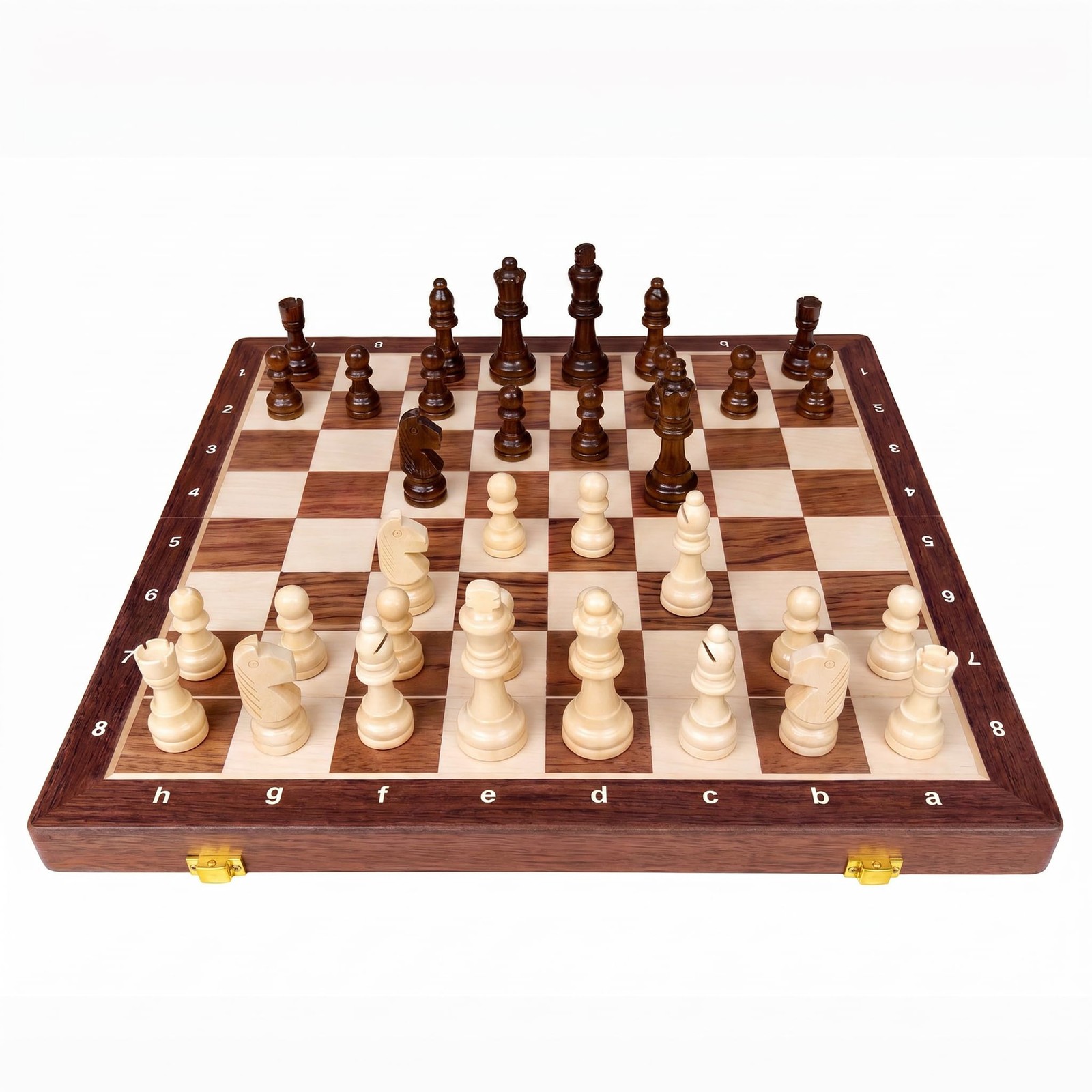 15″ Folding Walnut Chess Set with Storage 15 inches by 15 inches, Walnut/Tan