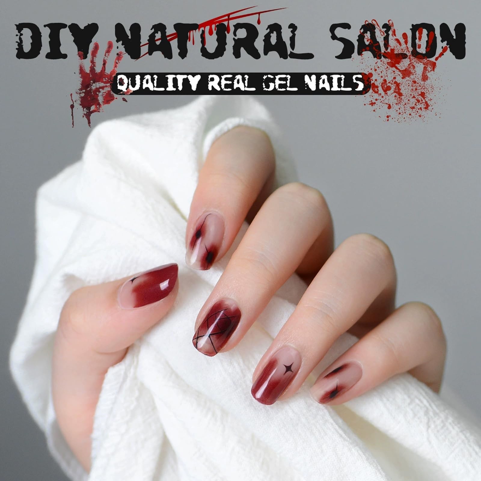 Halloween Semi Cured Nail Strips, 24 Tips Bloody Scab Halloween Design Nail P…