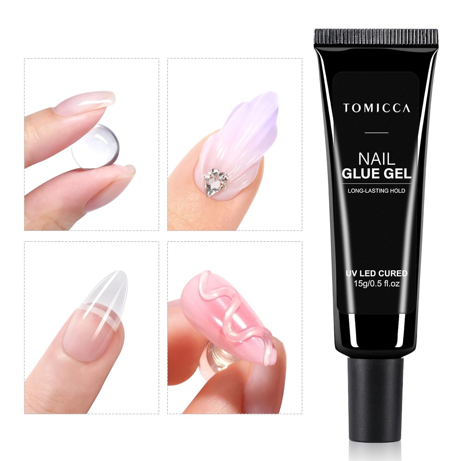 Solid Nail Glue Gel, 15g Long Lasting Strong Adhesive No-Stick Hands for Nail Ti