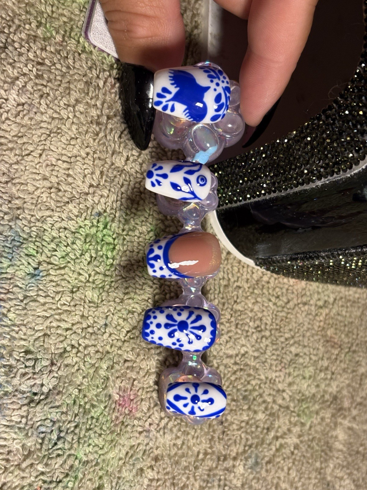 Cute china print pattern reusable press on nails