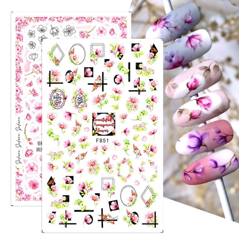 Daisy Sakura Butterfly Leaves 3D Nail Stickers Adhesive Decals Flowers DIY NS3