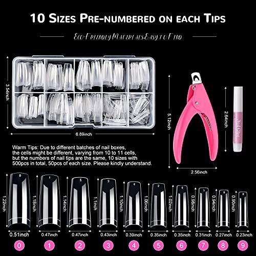 Clear Acrylic Nail Tips, 500PCS French Nail Tips Clear Fake Nails Half Cover