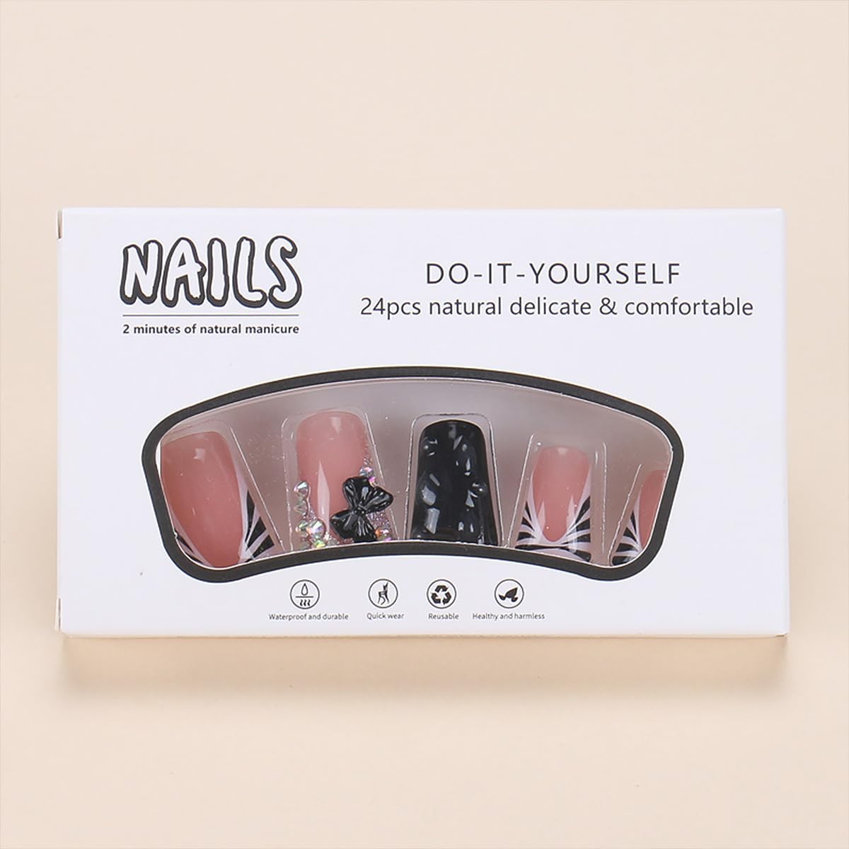30Pcs Black Duck Press on Nails Short French Tip 1 Ounce (Pack of 1), color