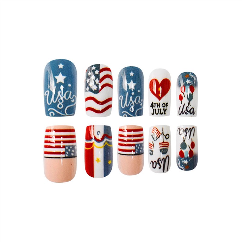 Fashion Striped Love Square Press On Nails Independence Day Style Wholesale