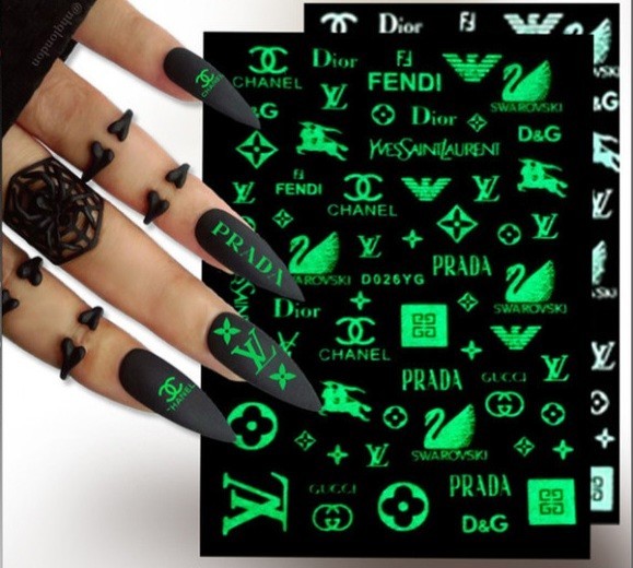 NWT NAIL ART DESIGN ONE SHEET SELF-SEAL STICKERS WHITE GLOW-IN-THE-DARK N°109!