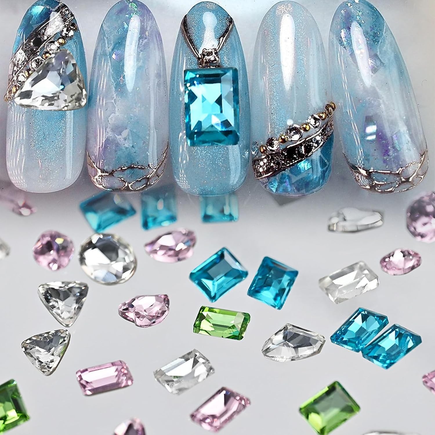 15Grid 3D Nail Rhinestones: Heart Gems, Crystal Glass Jewels for Art