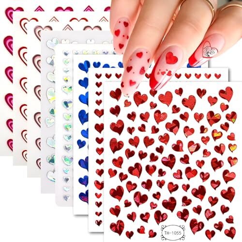 8 Sheets Heart Nail Art Stickers,Valentine’s Day Nail Stickers 3D Self Style-2