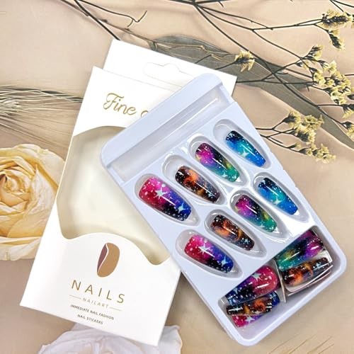 Press On Nails Medium Ballet Shaped False Nails 24Pcs Multi Color Stasrry Sky
