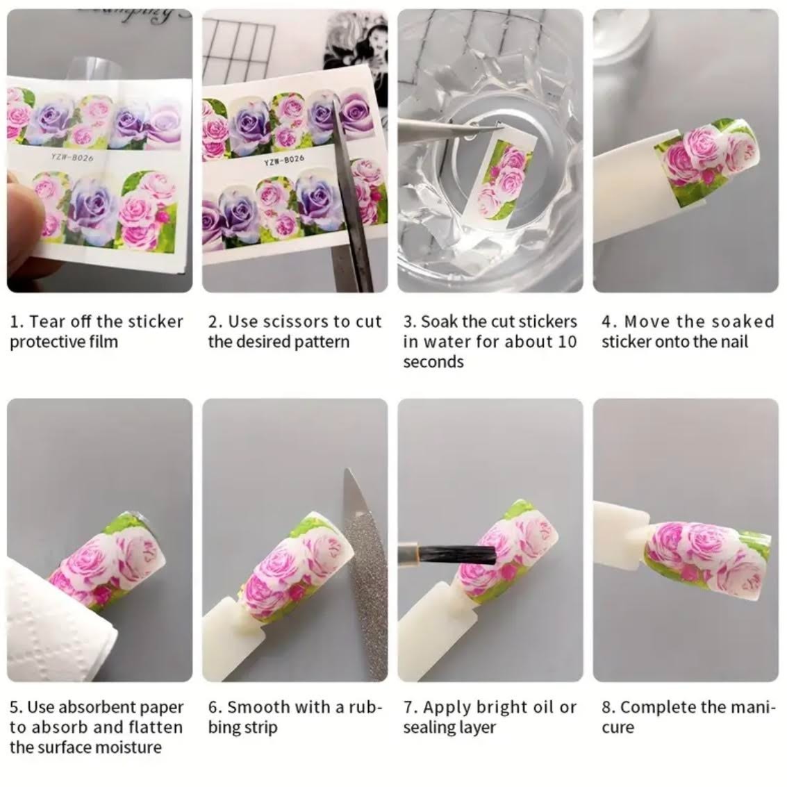 Nail Sticker Soak In Water Flower Roses Poppy Tulip Lily Sunflower