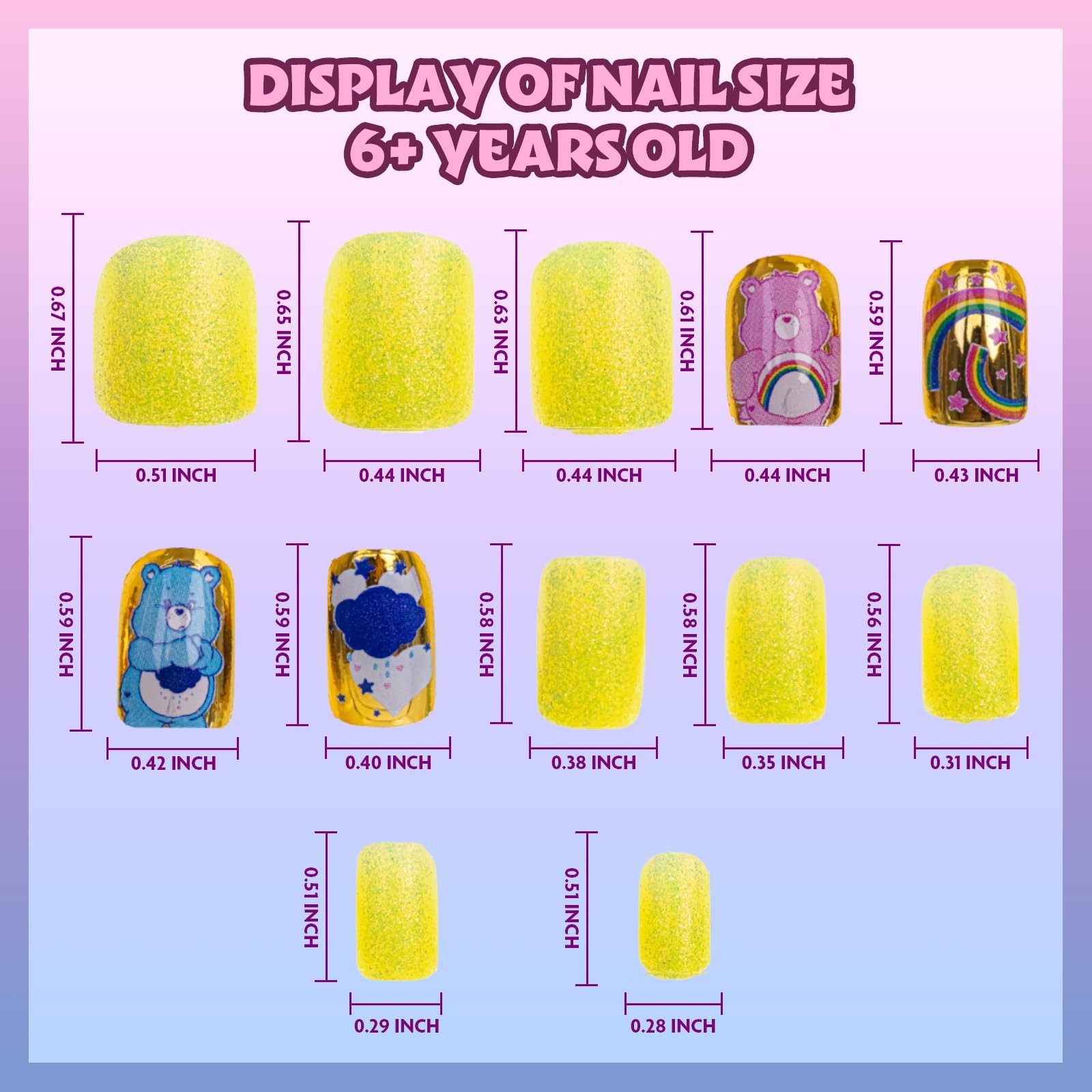 Care Bears 36 pcs Press on Nails for Kids | 37 Count (Pack of 1),