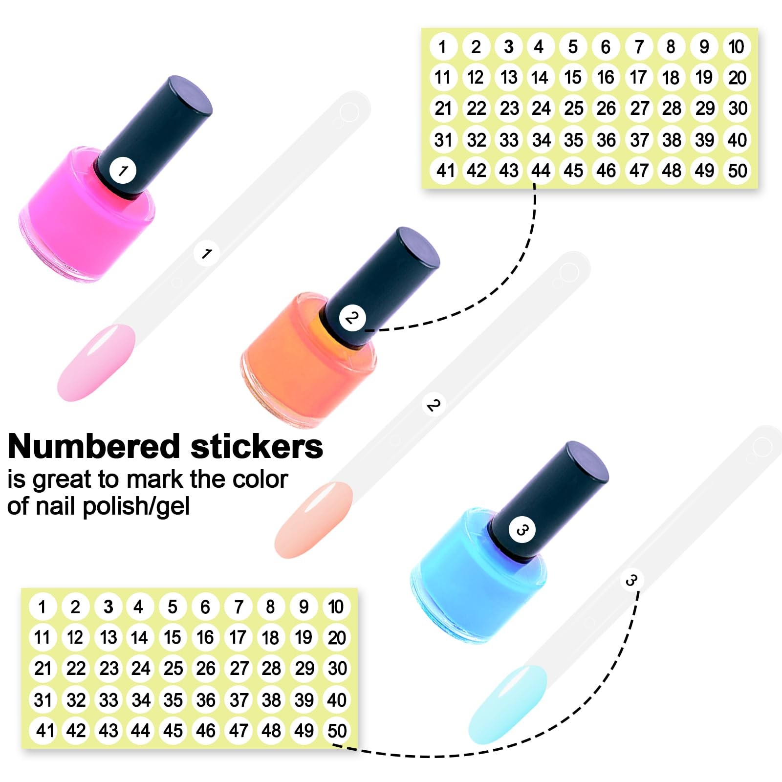 50 Pcs Oval Nail Swatch Sticks with Metal Split Ring and Numbered Tips – Clea…
