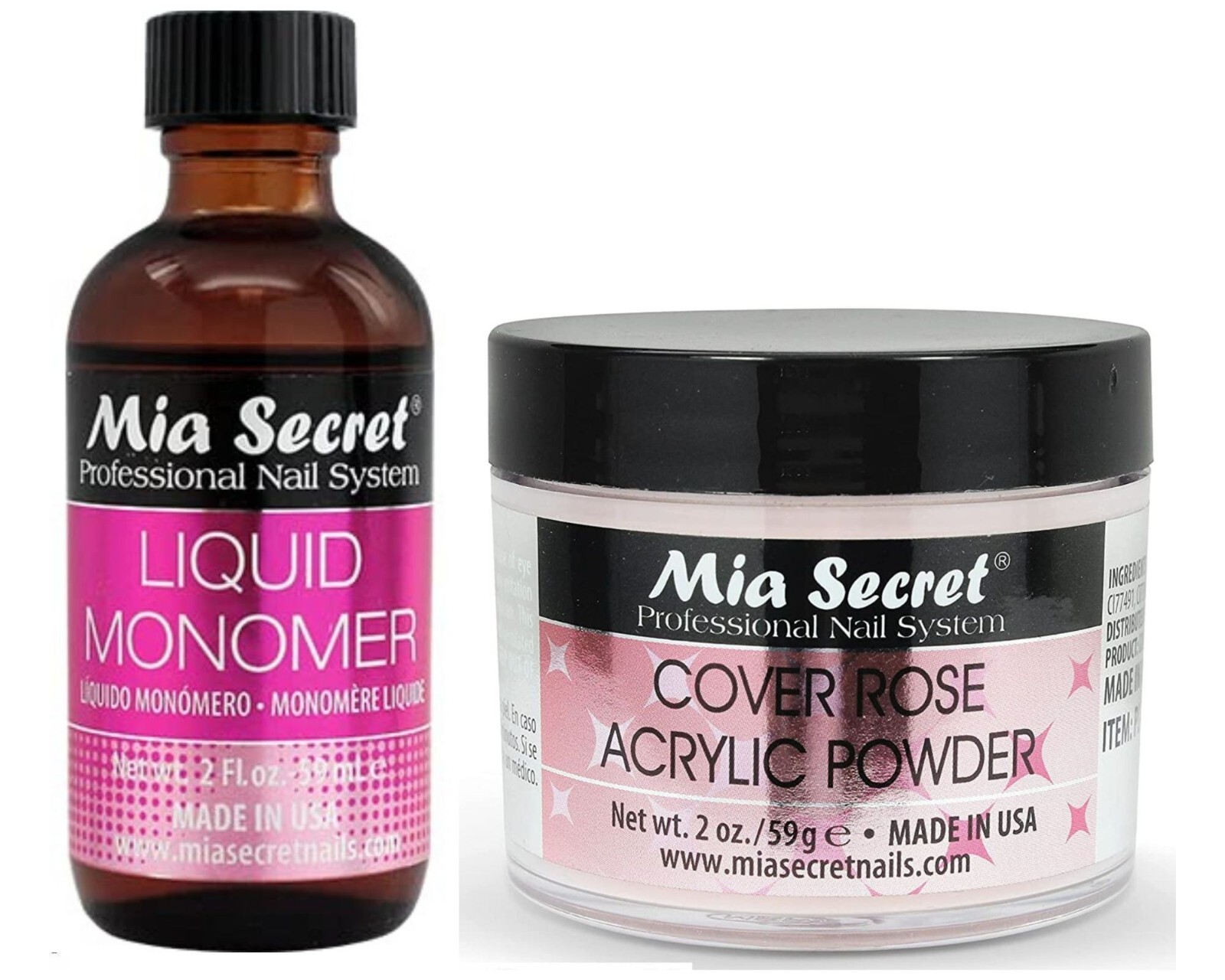 Mia Secret Liquid Monomer 2 oz and Mia Secret Cover Rose Acrylic Powder 2 Oz