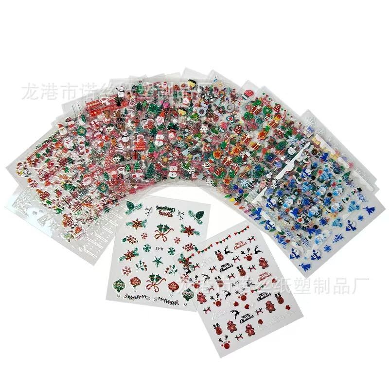 30 Sheets Christmas Nail Art Stickers Colorful Christmas Fake Nails Style01
