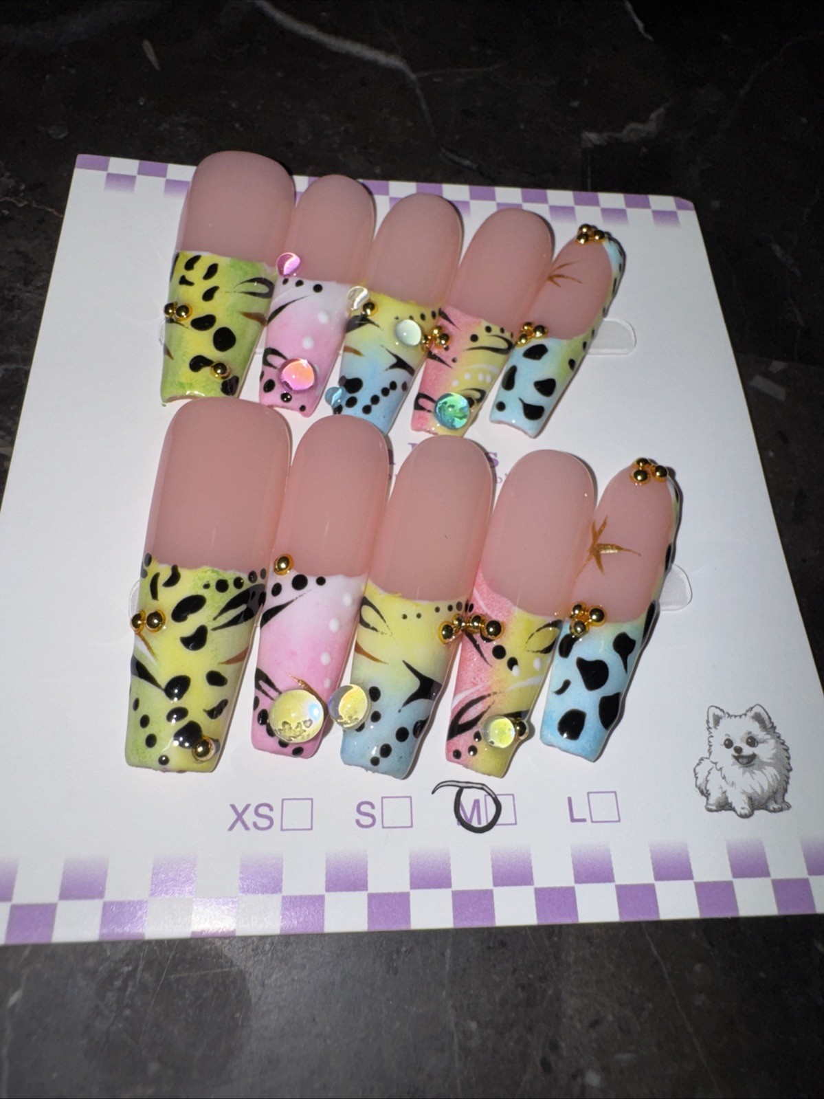Handmade Medium Coffin Press On Nails Glam Rhinestone Reusable Full Kit Set