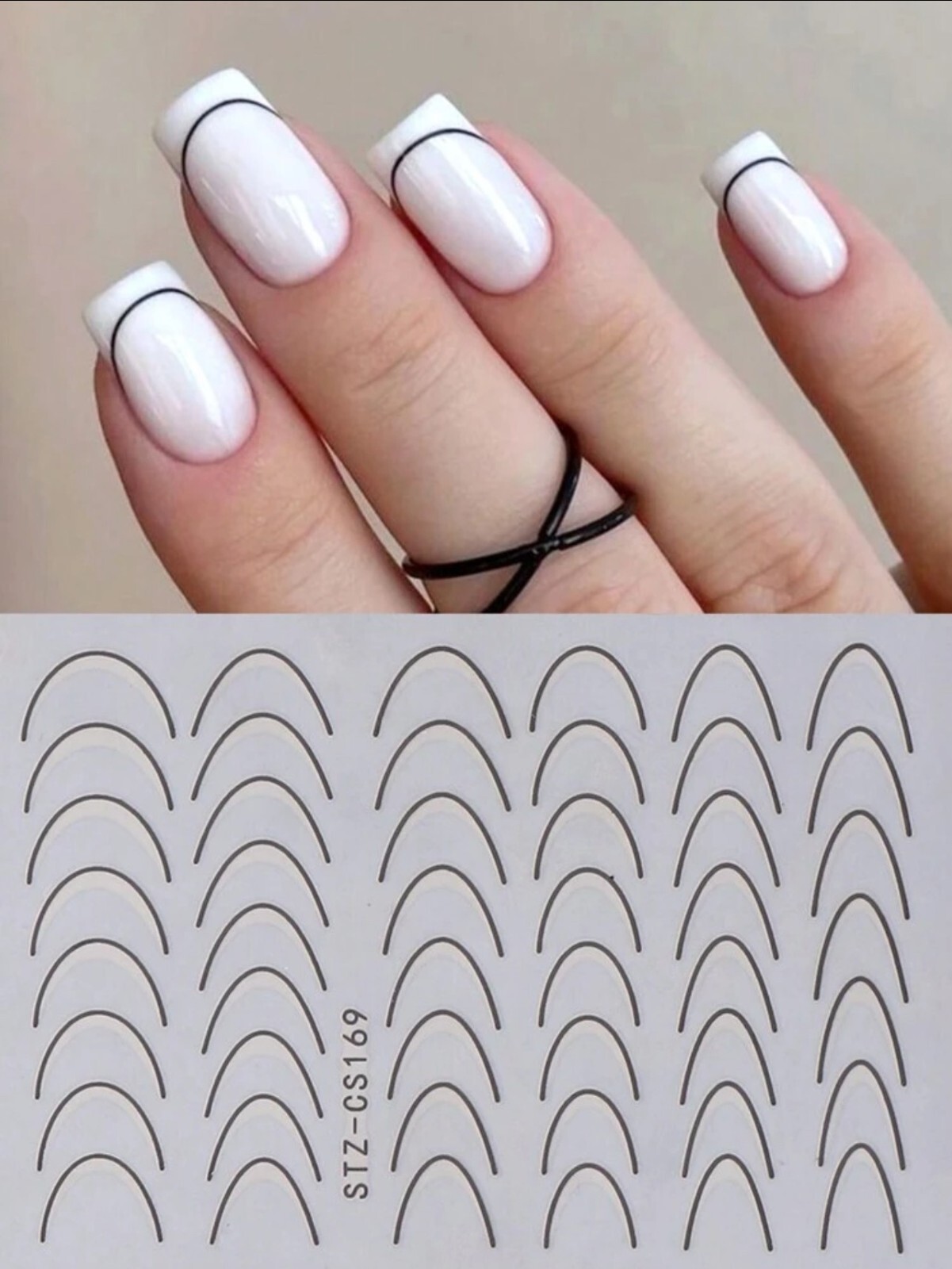 Minimalist French Line Nail Art Stickers Decals Rose Gold White Black CS169