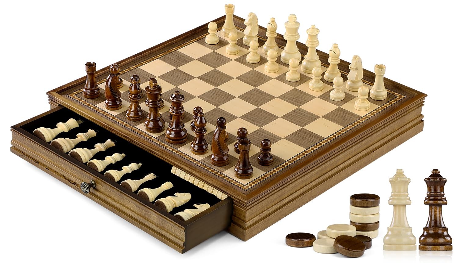 Peradix Magnetic Chess Checkers 32 cm x 32 x 5.2 cm, Walnut Color 12.8″