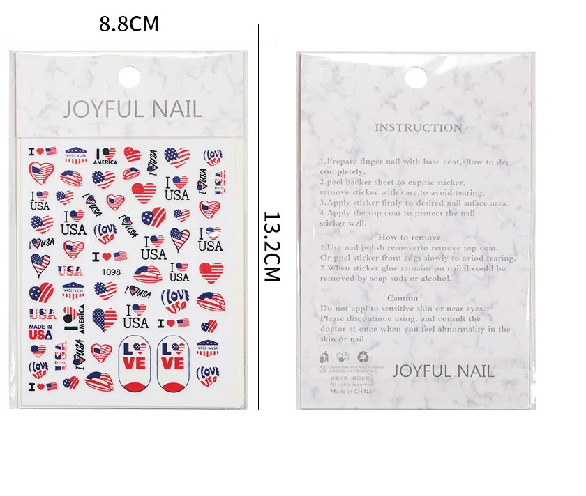 American Flag Star Heart LOVE July Memorial Day Butterfly 3D Nail Sticker NS3