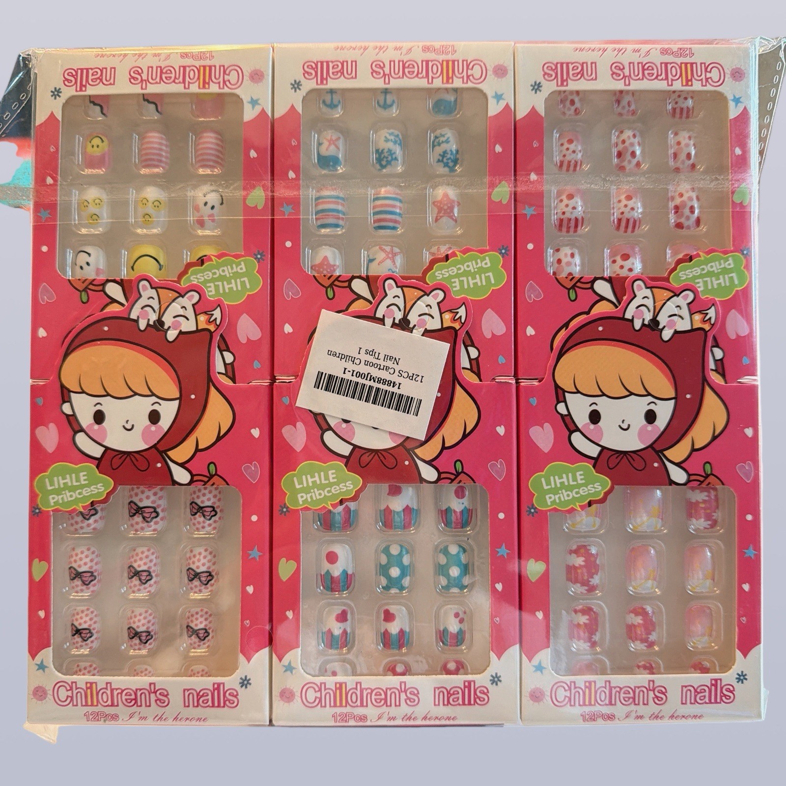 12 Boxes Kids Press On Nails Assorted Designs Children Fake Nails Party Gift