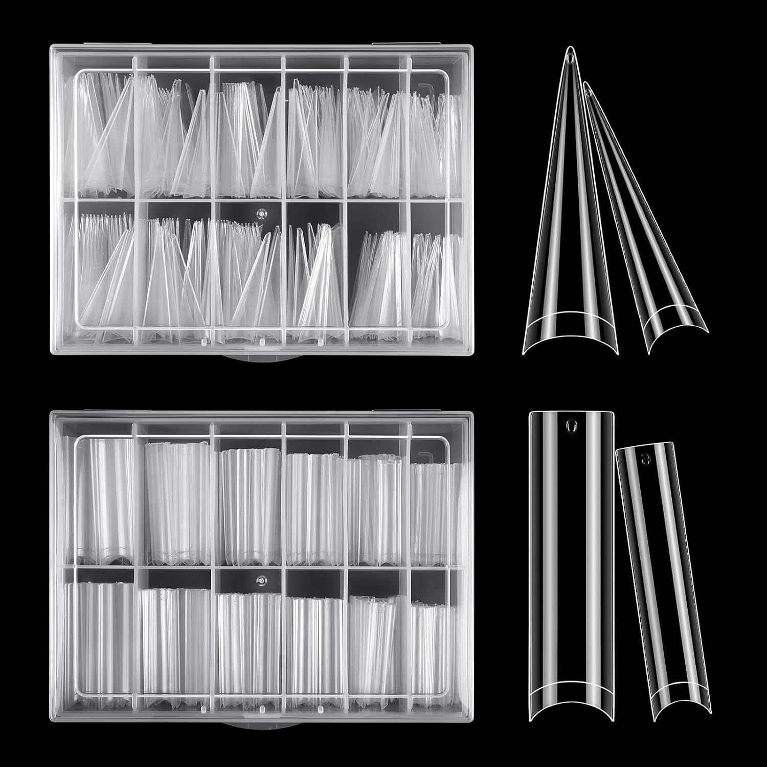 XL Long Nail Tips: Stiletto & Square 2 Shapes for Home DIY | Half Cover 240PCS N