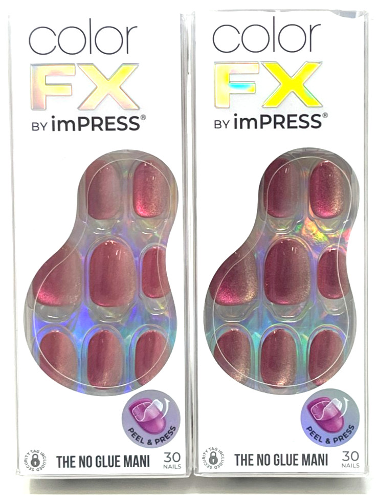 (2) Kiss Impress Color FX No Glue Mani Sealed IMCF32 – Walk Out Holographic Pink