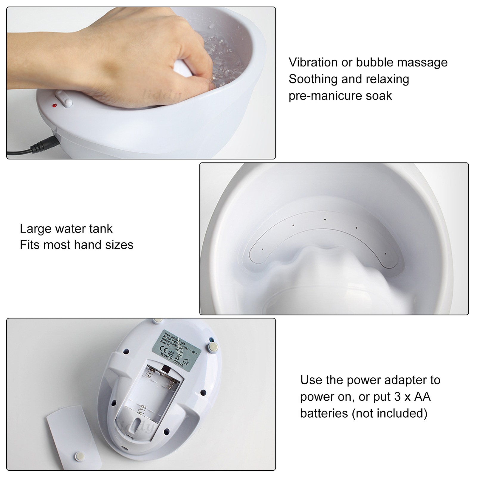 Electric Nail Soaking Bowl Bubble Vibration Hand Spa Massage Machine Manicure US
