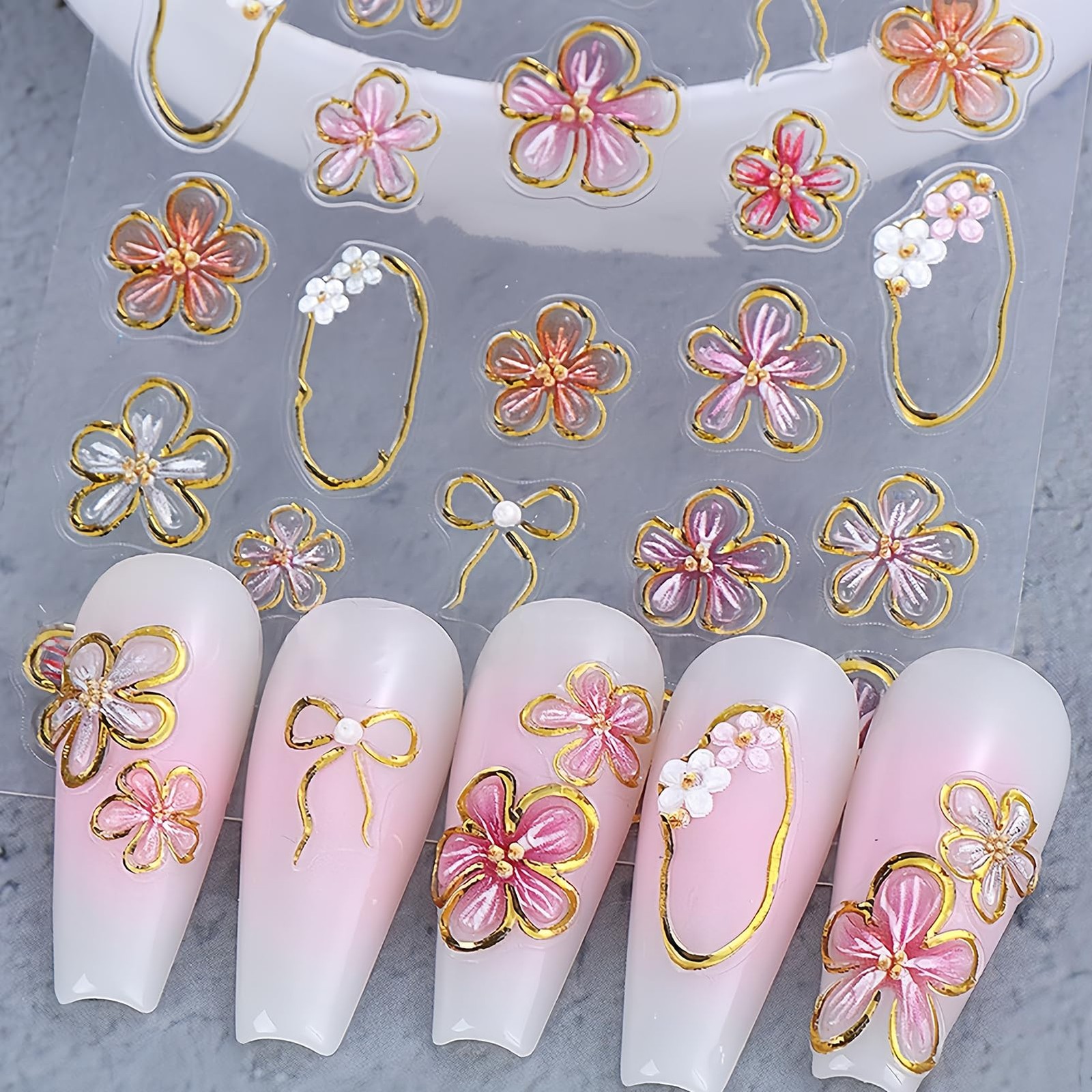 5D Nail Stickers Set for Women Girls, 2 Sheets 3D Flower & Butterfly Nail Art…