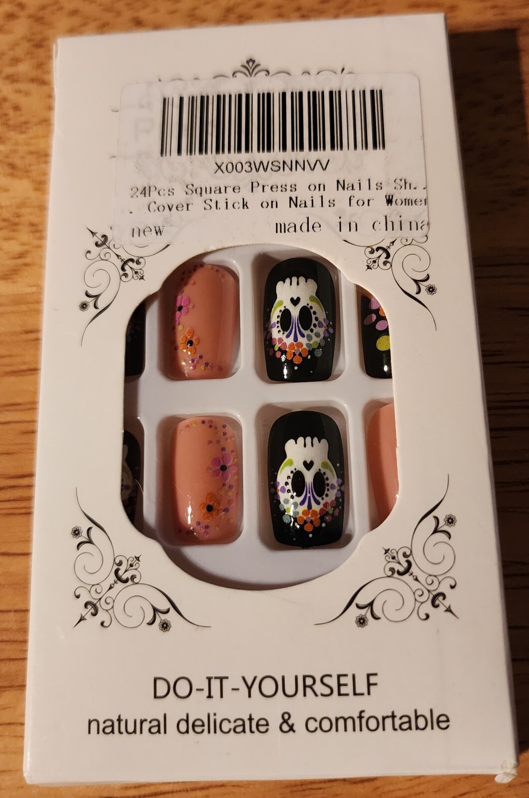 24pcs Square Halloween Fake Nails Design Press on Nails US Mardi Gras