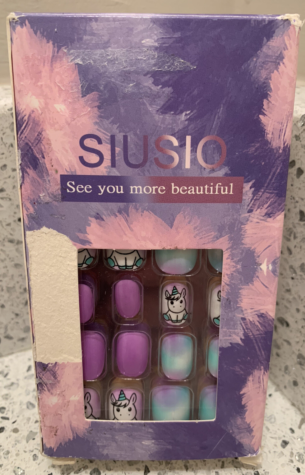 Siusio press on Unicorn Tie-Dye nails for children, women with small hands