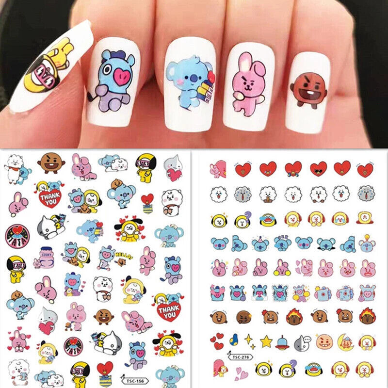 BTS Kpop Bangton Boys Cartoon Nail Art Sticker, Nail Decals 3D Self-Adhesive