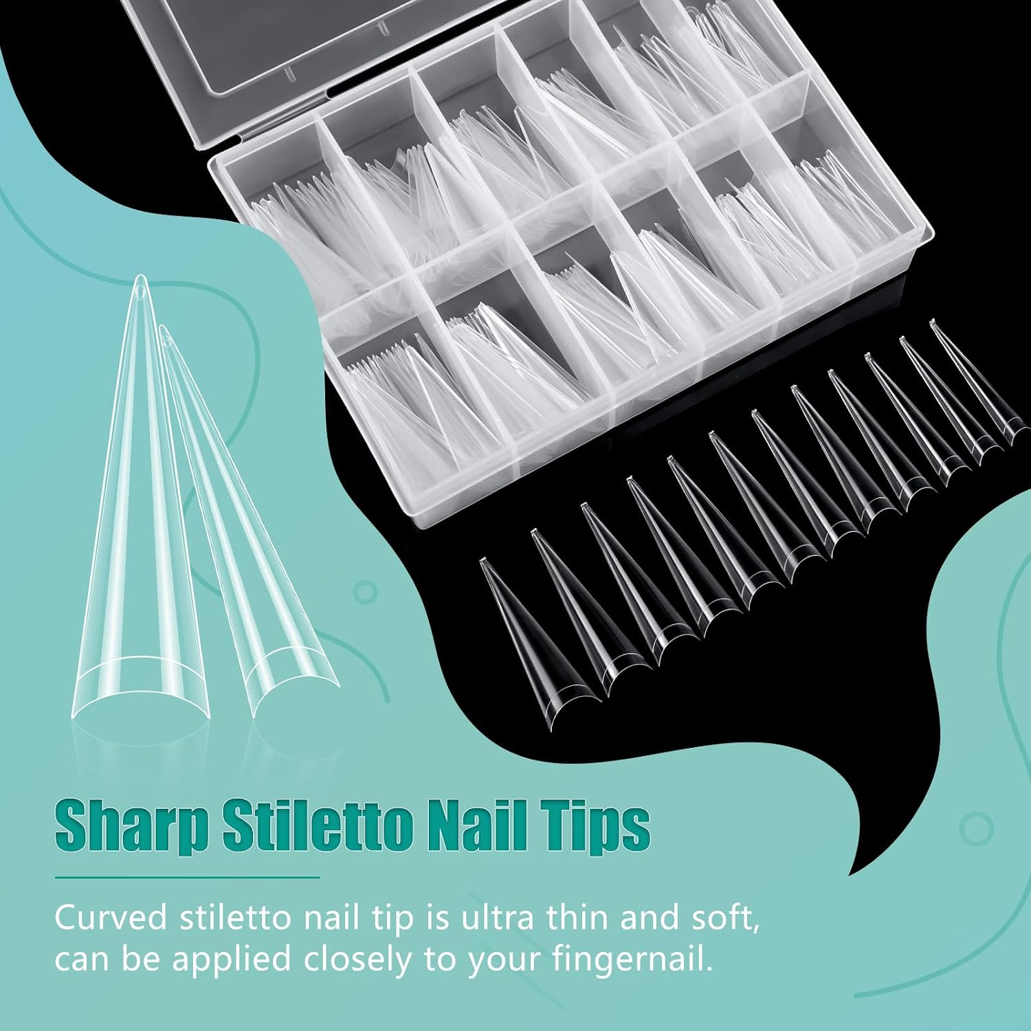 XL Long Nail Tips: Stiletto & Square 2 Shapes for Home DIY | Half Cover 240PCS N