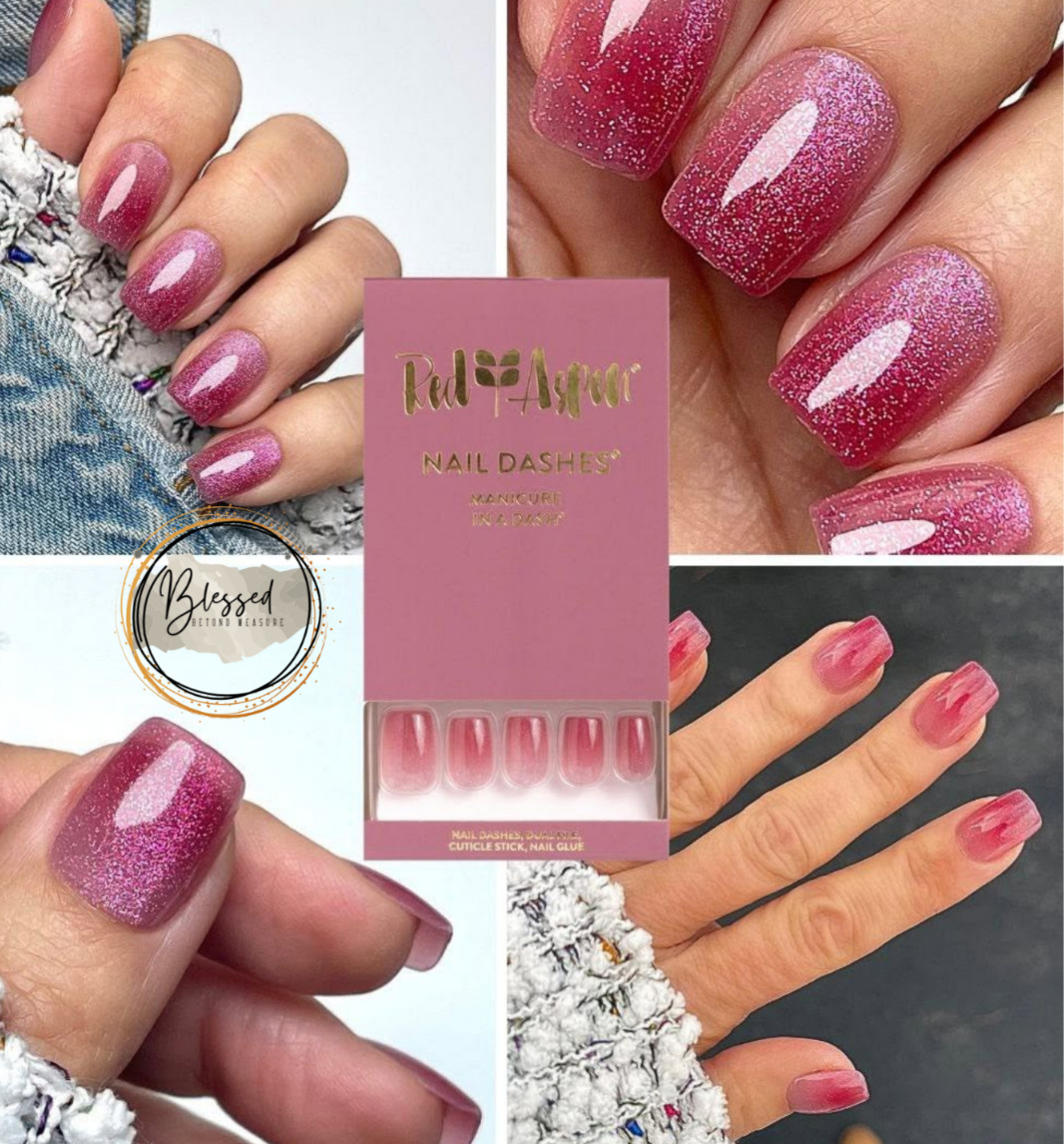 Red Aspen Press On Nails- Winslet’s Winter Rose Short Coffin Pink
