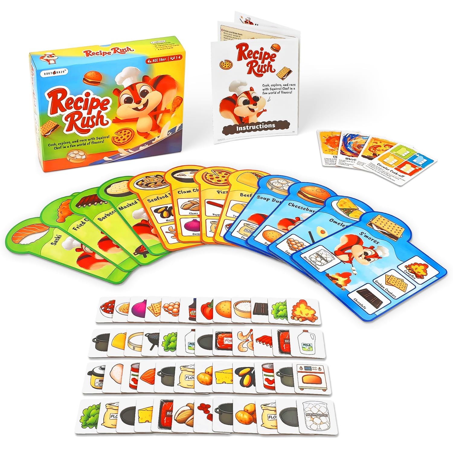 rokt&razo Recipe Rush, Cooking & Matching Card 5.6 x 6.9 1.5 inches, Squirrel