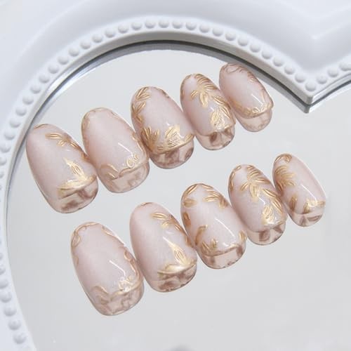 Fall Gold Leaf Press On Nails Round Short Nude 24 Pieces (Pack of 1) QH-1895
