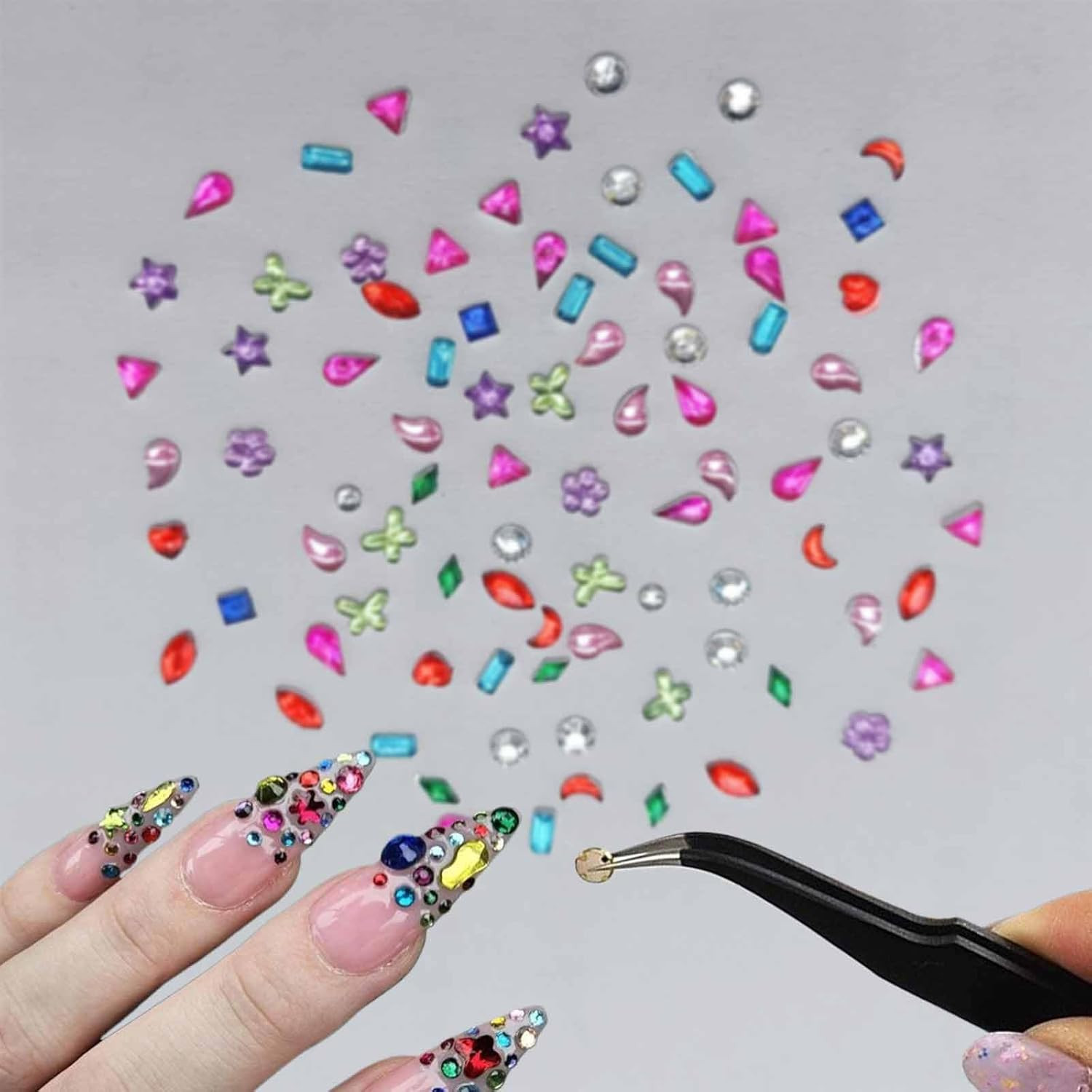 2000PCS Colorful Rhinestones Nail Art Charms Multi Shape Crystal Flat Back Nail