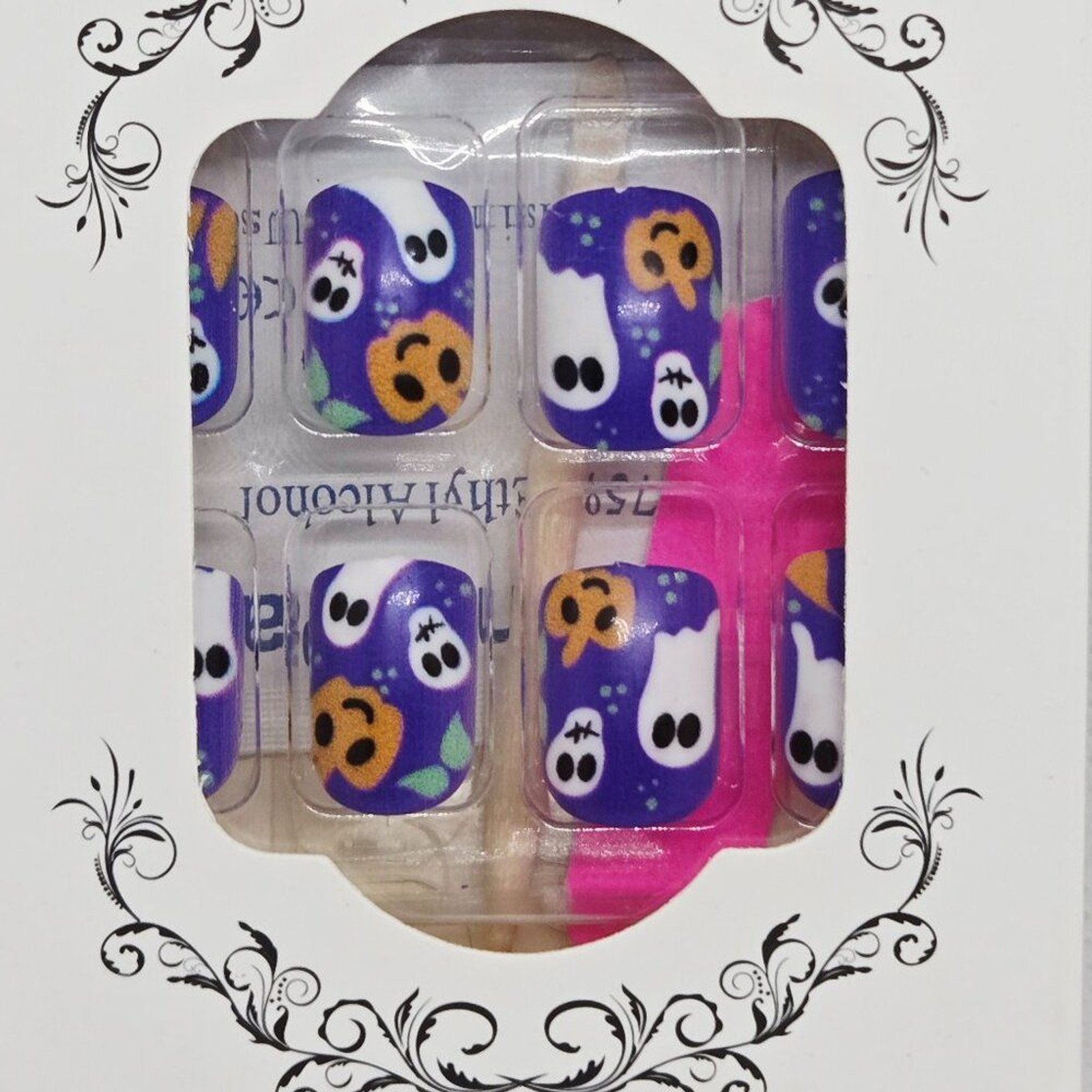 NIB SET OF 2 HALLOWEEN DECOR/PARTY PRESS ON NAILS, GHOSTS, PUMPKINS, 48 TOTAL